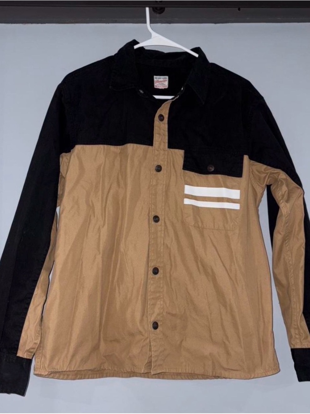 Momotaro Black and Tan Two-Tone Button-Up Shirt Jacket